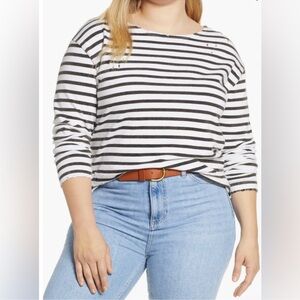 TREASURE & BOND DISTRESSED STRIPED LONG SLEEVE TEE, SIZE 1X, NWT.